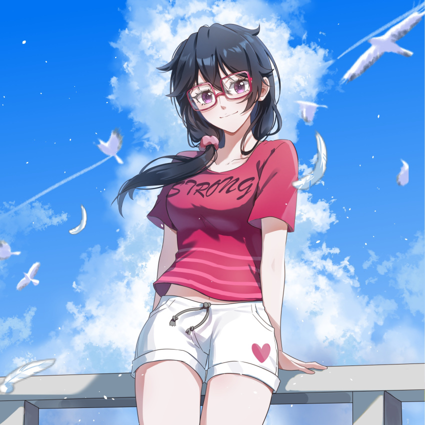 1girl, alternate_costume, arms_at_sides, bambietta_basterbine, bespectacled, bird, black_hair, bleach
