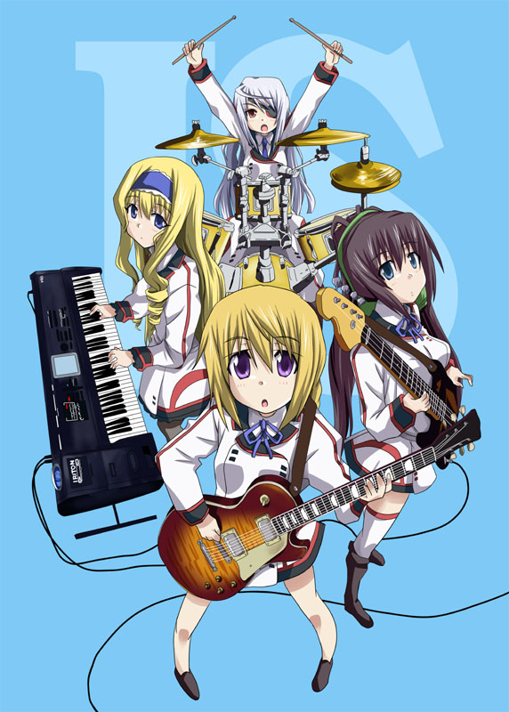 black_hair, blonde_hair, blue_eyes, boots, cagayake!_girls_pose, cecilia_alcott, charlotte_dunois, drum