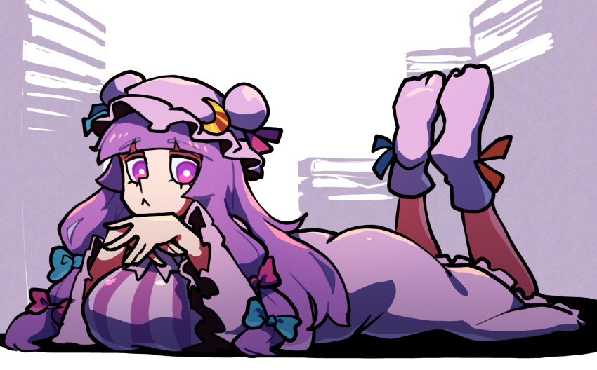 1girl, :<, bow, breasts, bright_pupils, closed_mouth, crescent, crescent_pin