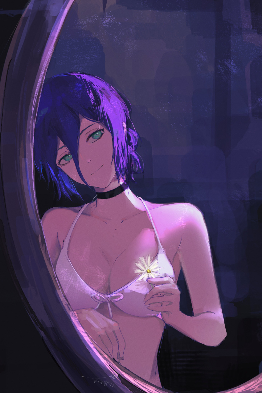 1girl, absurdres, black_choker, bra, breasts, chainsaw_man, choker, closed_mouth