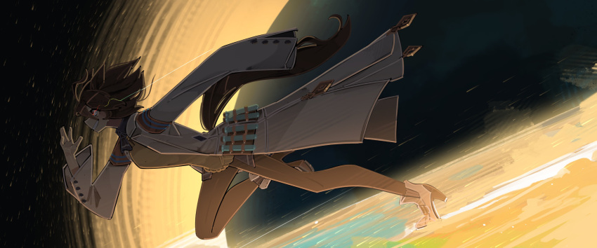 1girl, absurdres, agnes_tachyon_(umamusume), animal_ears, black_hole, boots, brown_hair, brown_tail