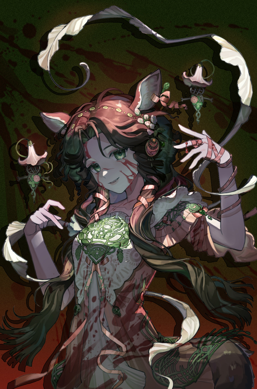 1girl, animal_ears, blood, blood_from_eyes, blood_from_forehead, blood_on_face, brown_hair, centauroid