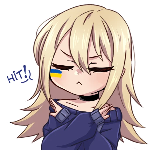 1girl, :<, black_choker, blonde_hair, blush, choker, closed_eyes, crossed_arms