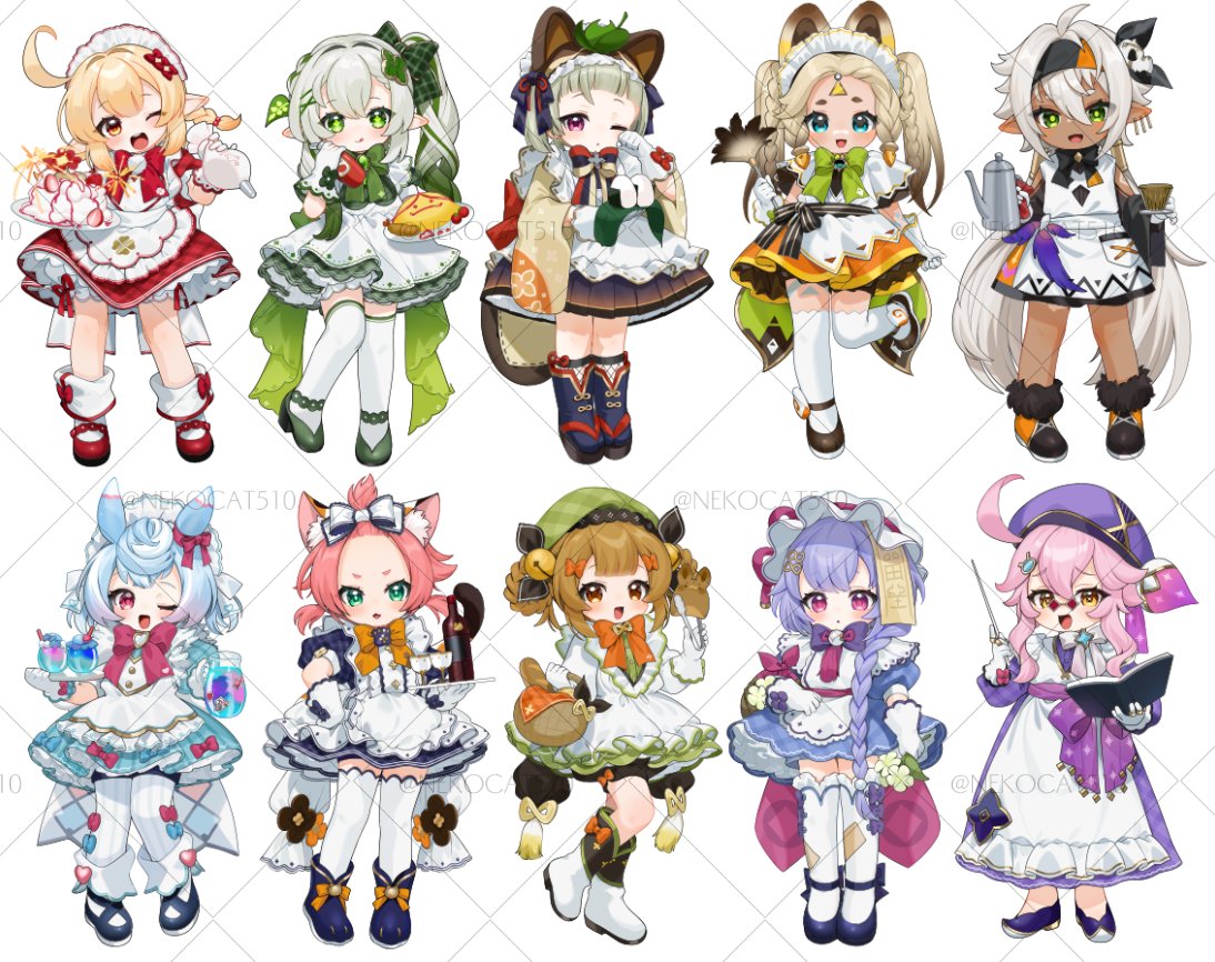 6+girls, :d, :q, ;o, ahoge, alternate_costume, alternate_hairstyle, animal_ears