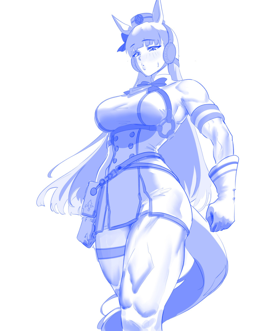 1girl, absurdres, animal_ears, armband, blue_theme, blunt_bangs, bow, breasts