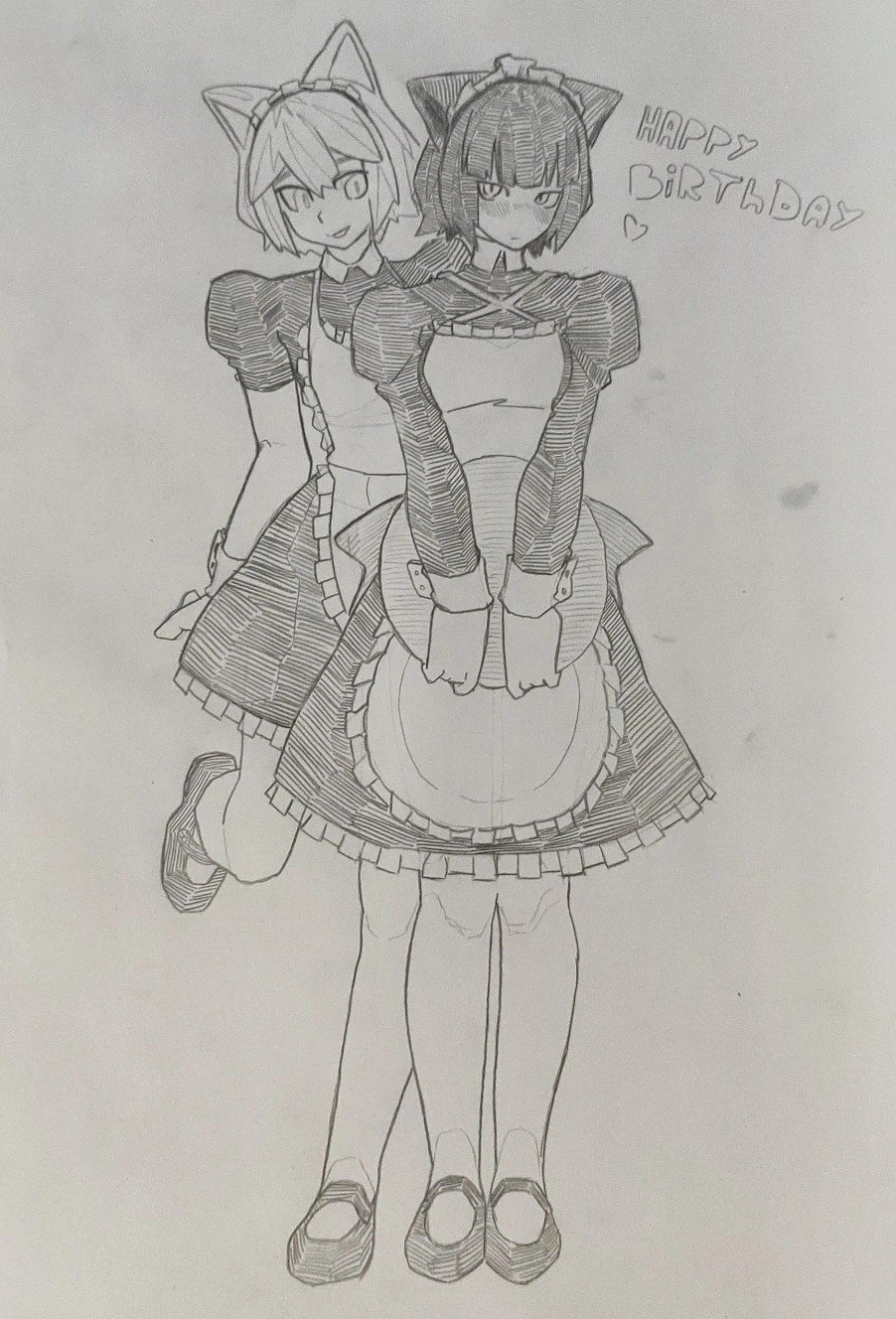 alternate_costume, animal_ears, apron, black_dress, cat_ears, cat_girl, catty_(bone_nigi), dated