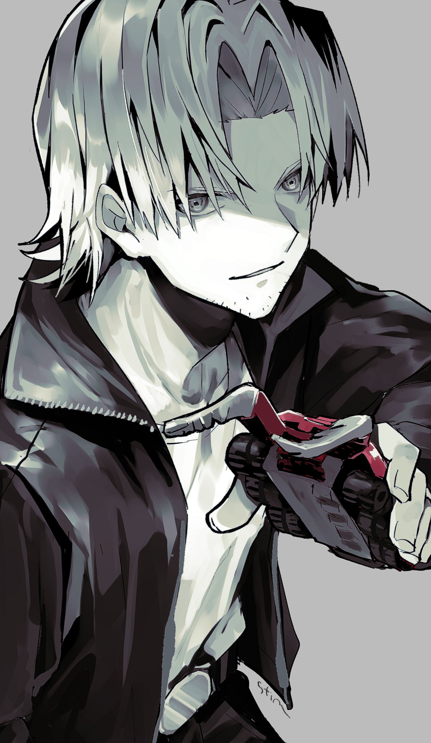 1boy, absurdres, andou_loid, artist_name, beard_stubble, belt, caesar_kaiser_emperor, facial_hair