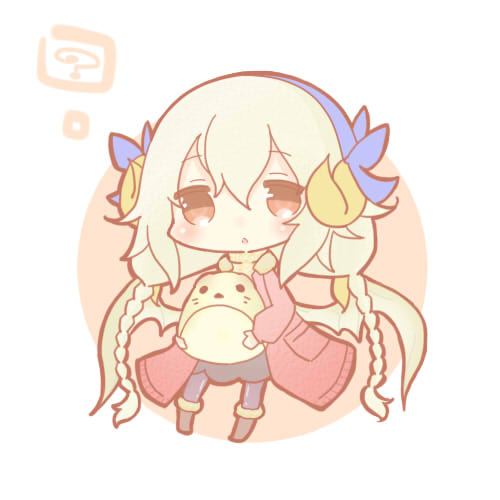 1girl, ?, black_skirt, blue_hairband, boots, braid, brown_eyes, chibi