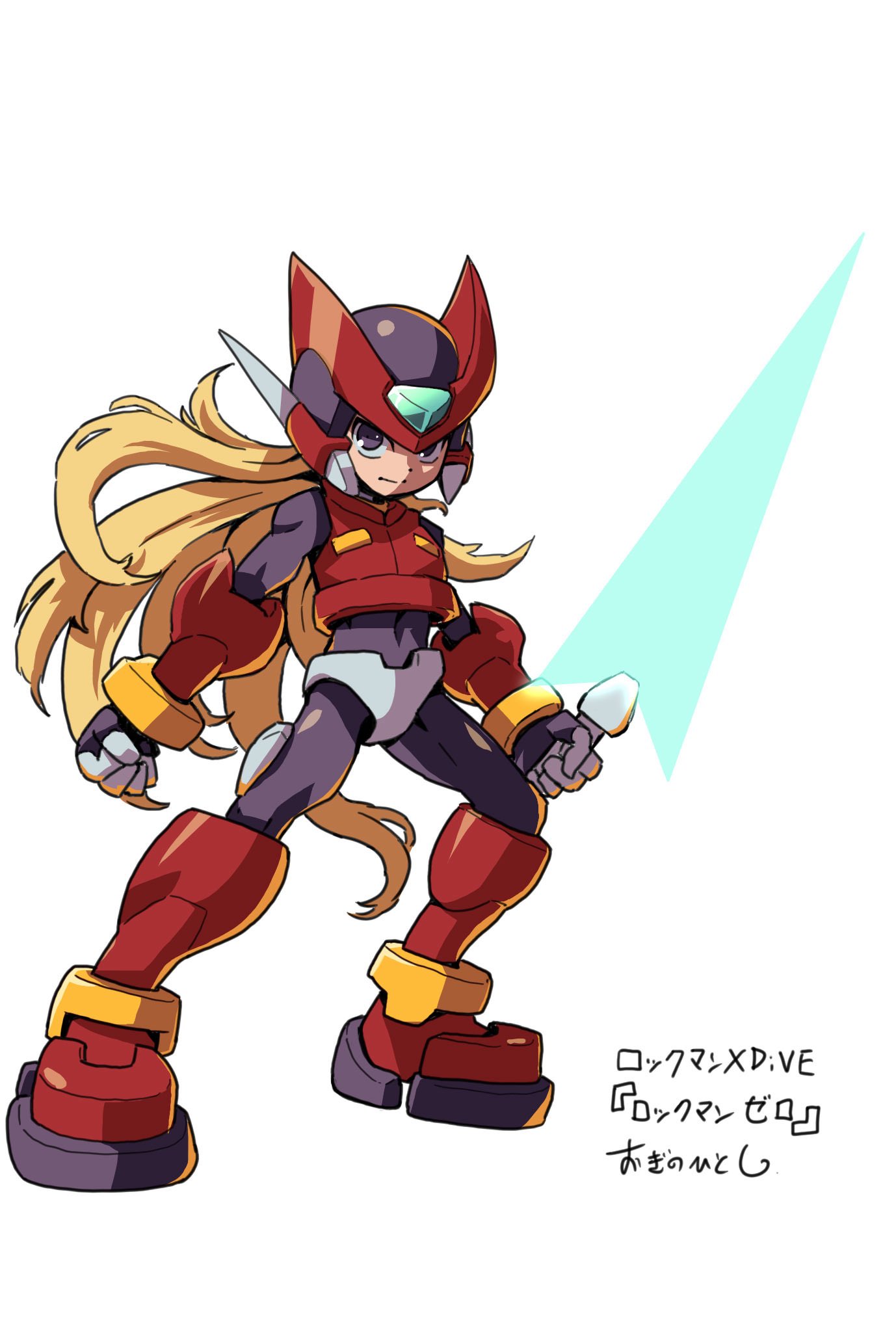 1boy, armor, black_eyes, blonde_hair, energy_sword, forehead_jewel, full_body, helmet