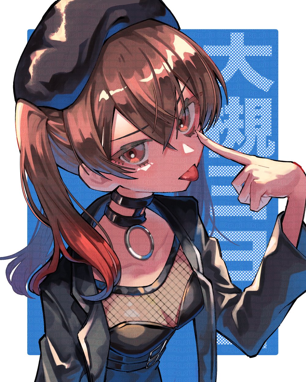 1girl, beret, black_choker, black_hat, black_jacket, black_shirt, bocchi_the_rock!, brown_hair