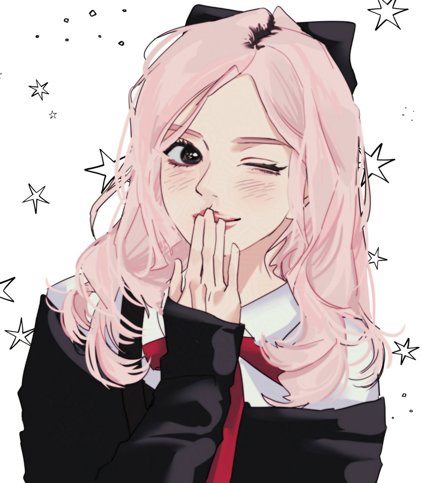 1girl, anya_(spy_x_family), anya_(spy_x_family)_(cosplay), b_xbnh, black_bow, blush, bow, closed_mouth