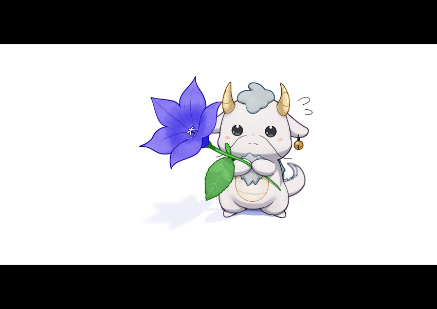 absurdres, black_eyes, creature, ear_bell, flower, full_body, highres, holding