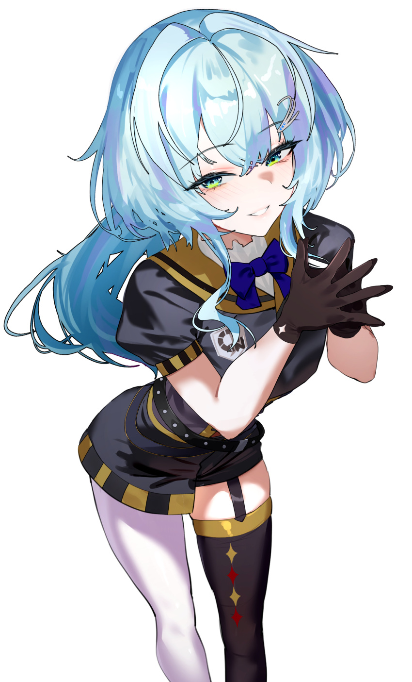 1girl, absurdres, alternate_costume, asymmetrical_legwear, belt, black_belt, black_gloves, black_romper