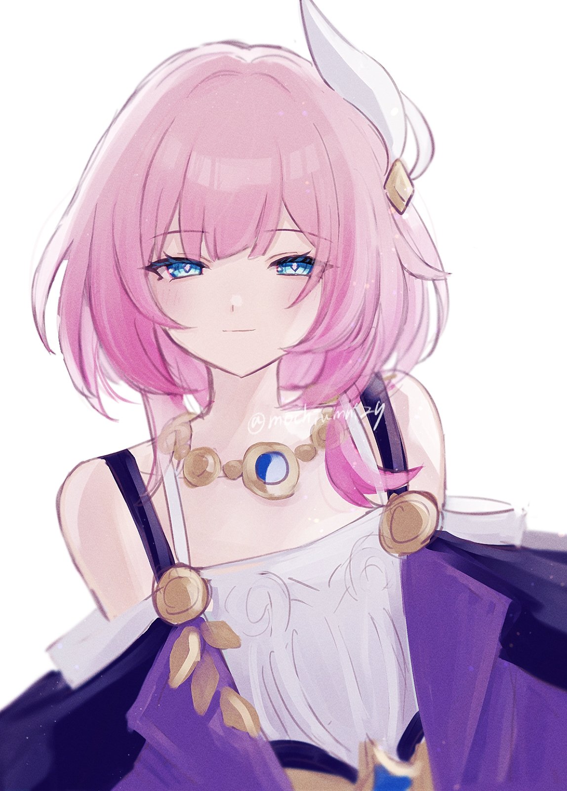 1girl, blue_eyes, coat, cyrene_(honkai:_star_rail), dress, hair_ornament, hashtag-only_commentary, highres