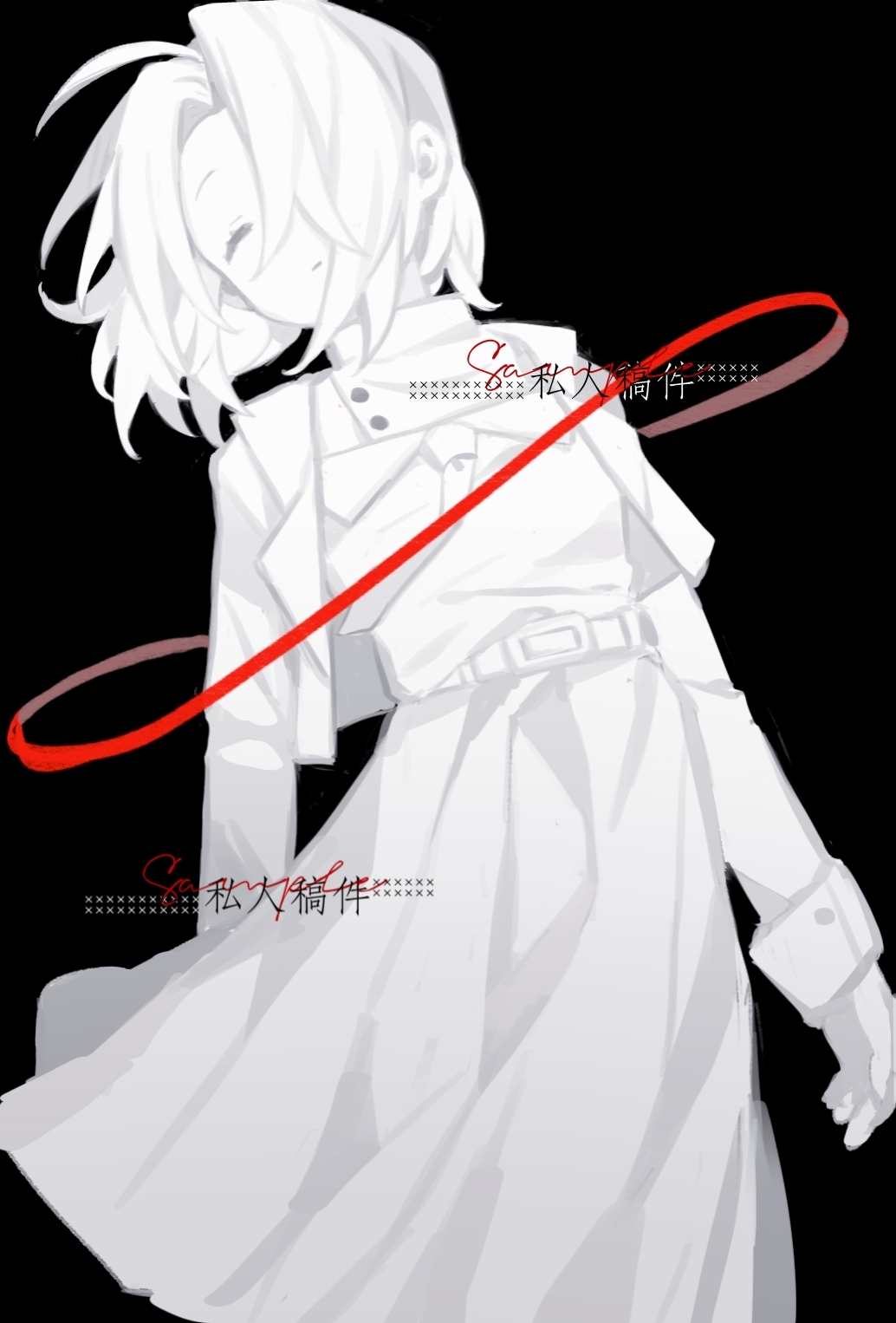 1girl, belt, black_background, chinese_commentary, closed_eyes, closed_mouth, commentary_request, cowboy_shot