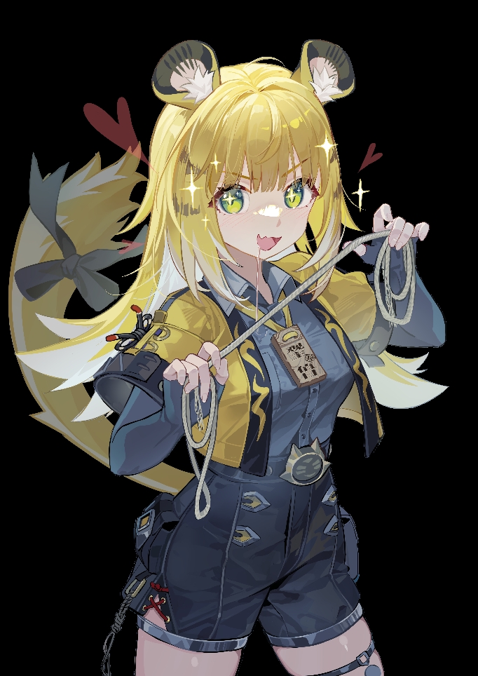 1girl, animal_ears, black_background, black_gloves, black_shirt, black_shorts, blonde_hair, cropped_jacket