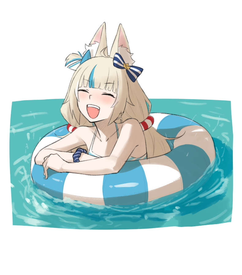 1girl, animal_ears, blonde_hair, blue_streaks, cat_ears, dial_kasper, fins, fish_girl