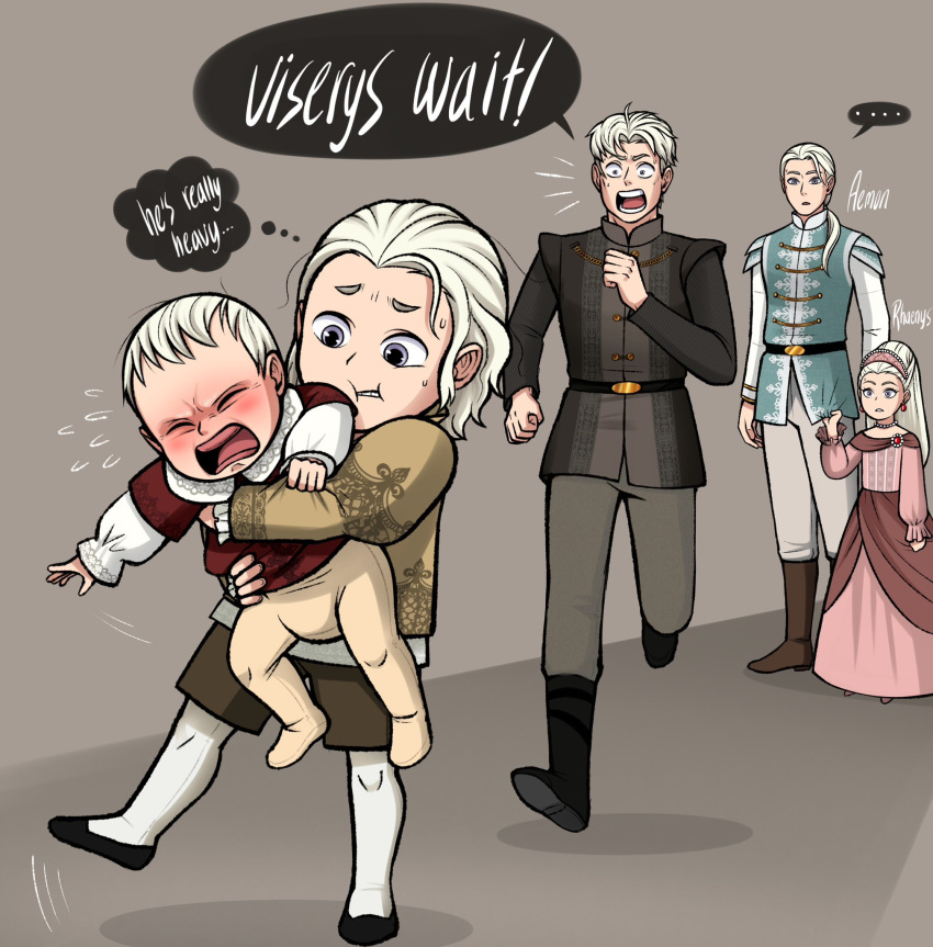 a_song_of_ice_and_fire, ackerbangbang, aemon_targaryen, baby, baelon_targaryen, carrying, carrying_baby, carrying_person
