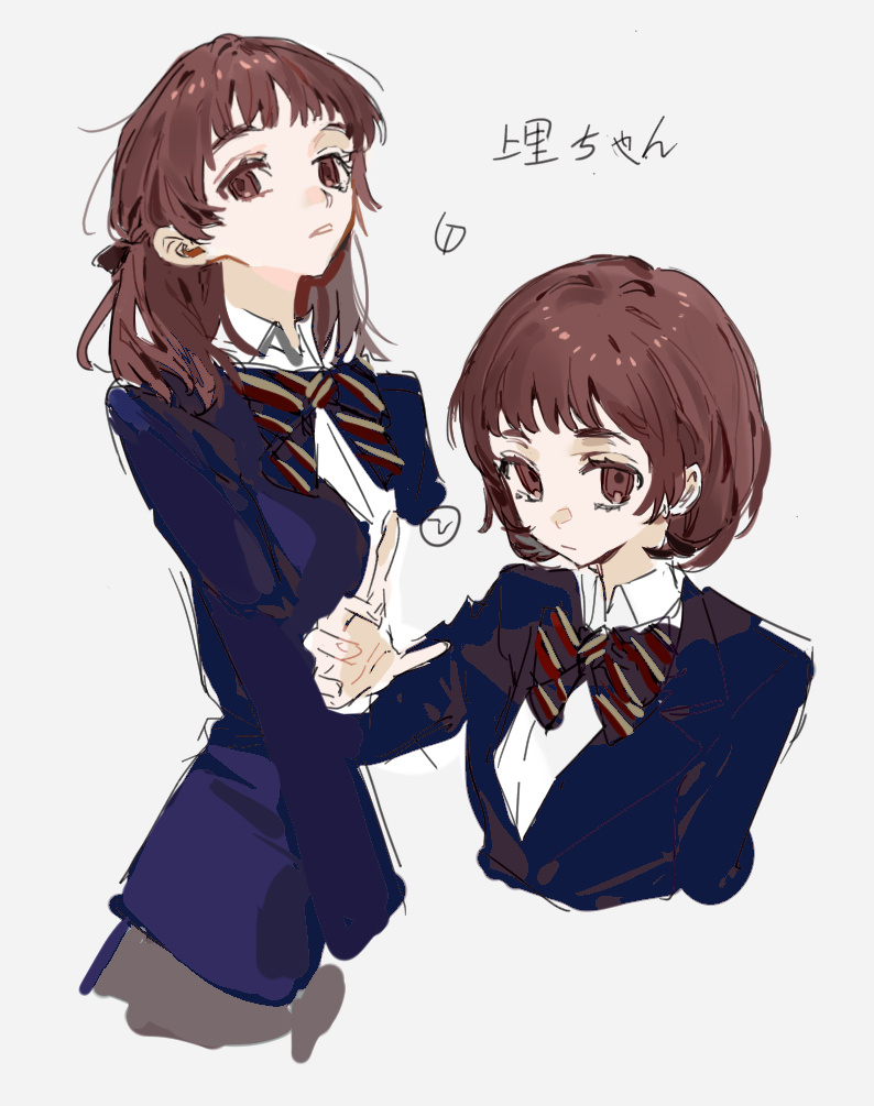 1girl, bow, bowtie, brown_eyes, brown_hair, collared_shirt, genderswap, genderswap_(mtf)