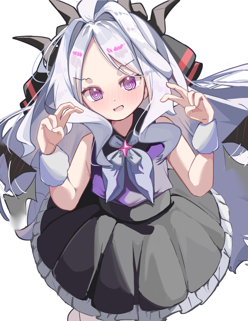 1girl, @_@, absurdres, aoi_(swoi_ekk), black_dress, blue_archive, blush, demon_girl