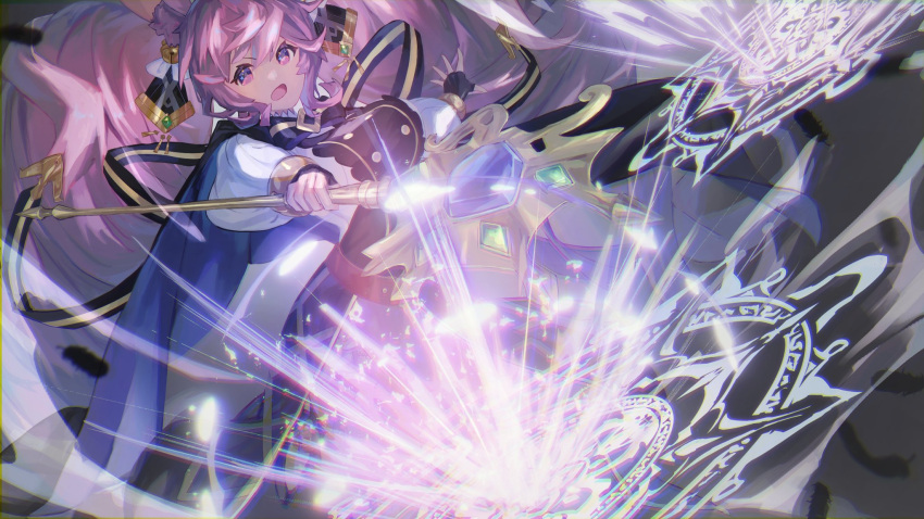 1girl, :o, animal_ear_fluff, animal_ears, attack, bell, black_cape, black_gloves