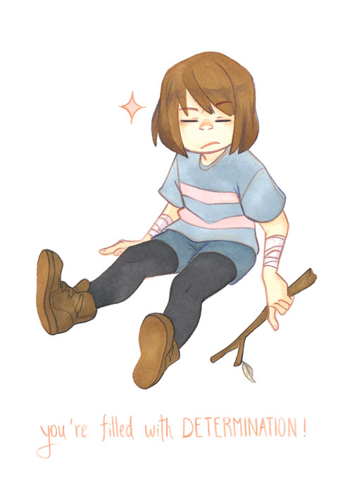 1other, 2016, 2d, ambiguous_gender, bandaged_arms, bandages, black_pantyhose, blue_shirt, blue_shorts, brown_hair, brown_shoes, child, english_text, facing_viewer, frisk_(undertale), full_body, holding, holding_stick, horizontal-striped_clothes, horizontal-striped_shirt, human, human_only, other_focus, pantyhose, pink_stripes, rozenn_grosjean, short_hair, shorts, simple_background, sitting, sneakers, solo, sparkle, stick, striped_clothes, striped_shirt, text, traditional_media, undertale, white_background