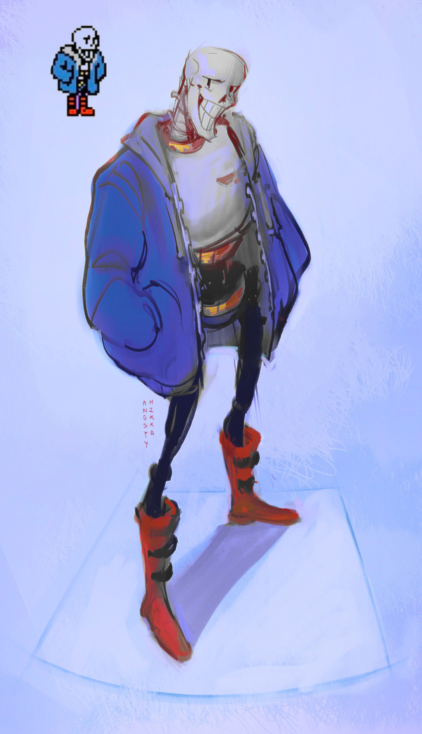 1boy, 2024, 2d, angstyhikka, armor, artist_name, blue_jacket, blue_shorts