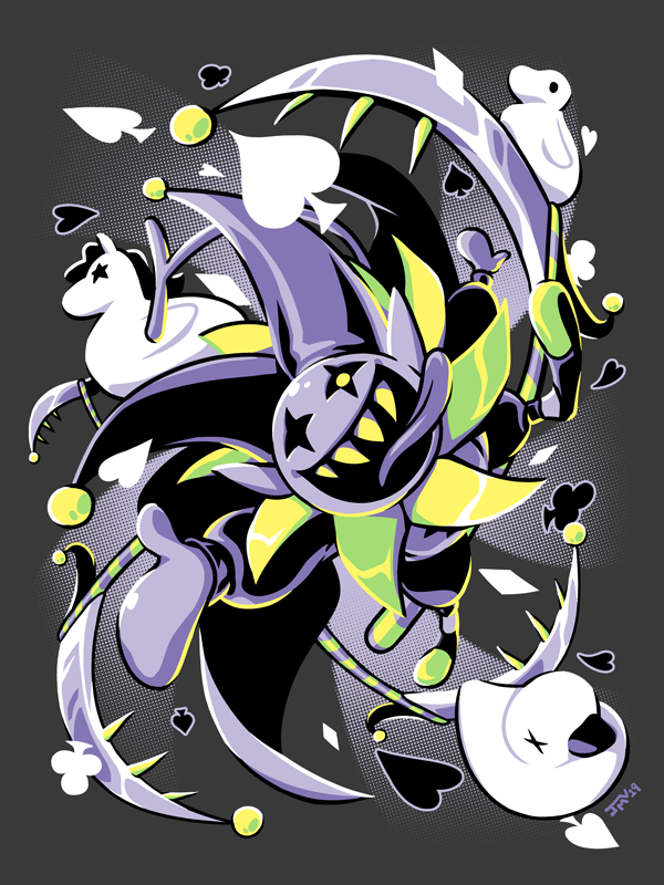 2019, 2d, black_cape, black_sclera, blue_skin, blue_tongue, cape, colored_sclera