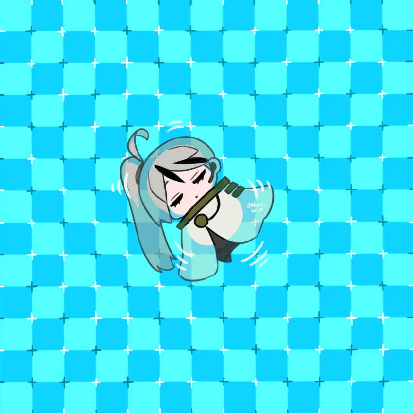 1boy, ahoge, brooch, cloak, closed_eyes, floating, from_above, high_side_ponytail