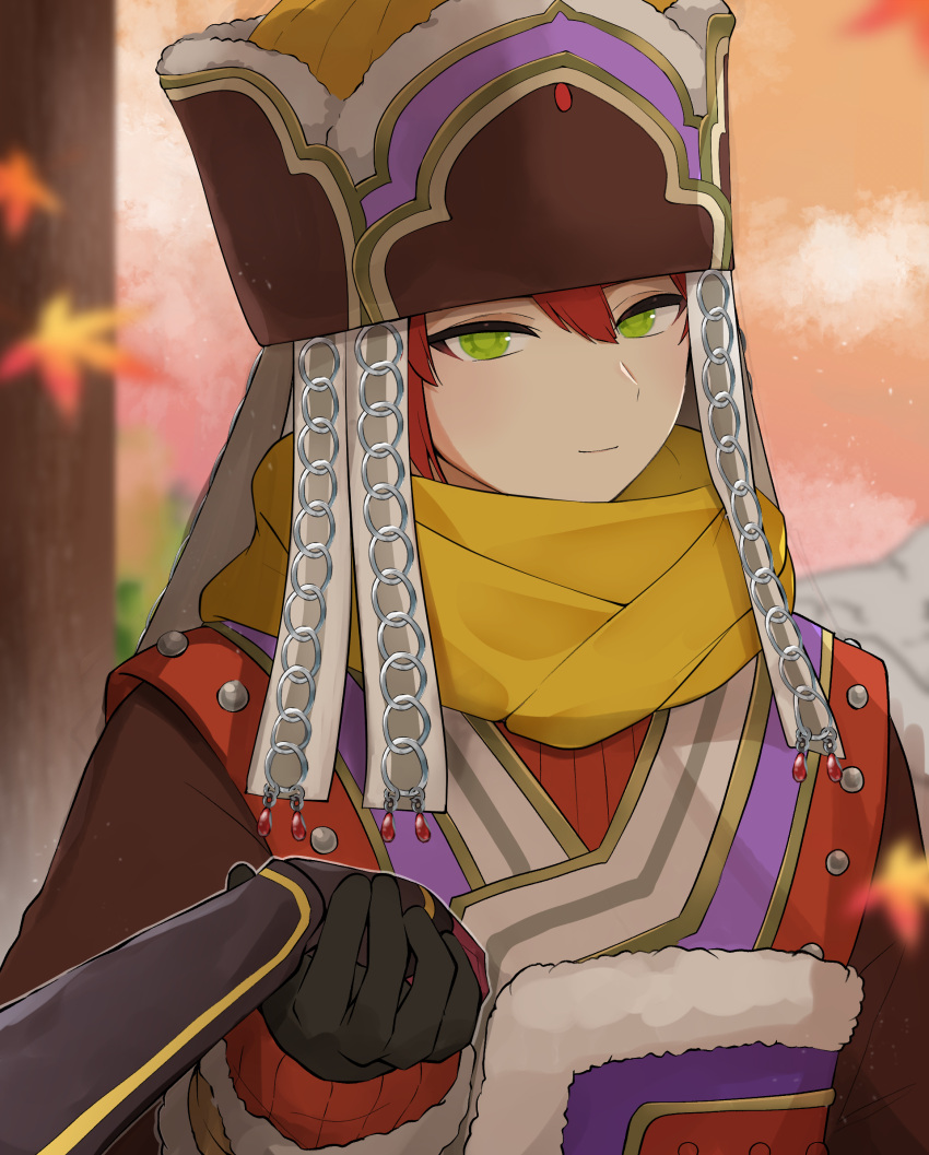 1boy, 1girl, black_gloves, blurry, blurry_background, closed_mouth, commentary_request, cuilang_(rune_factory)