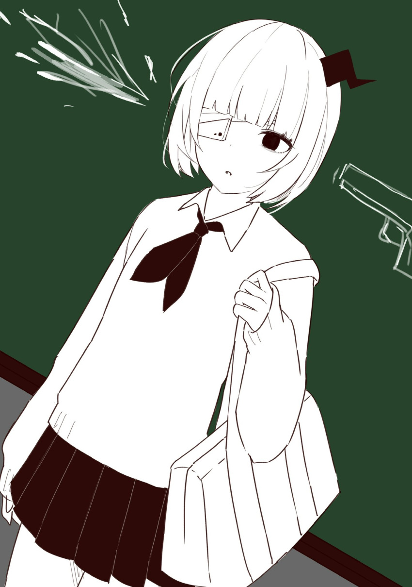 1girl, :o, bag, bandaged_head, bandages, black_eyes, black_horns, blonde_hair