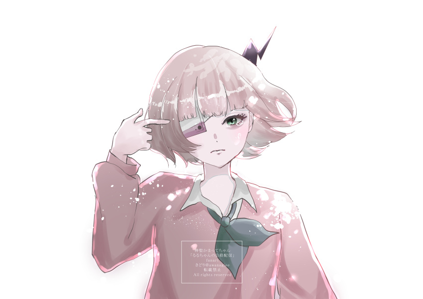 1girl, absurdres, awanagiee, bandaged_head, bandages, black_horns, blonde_hair, blunt_bangs