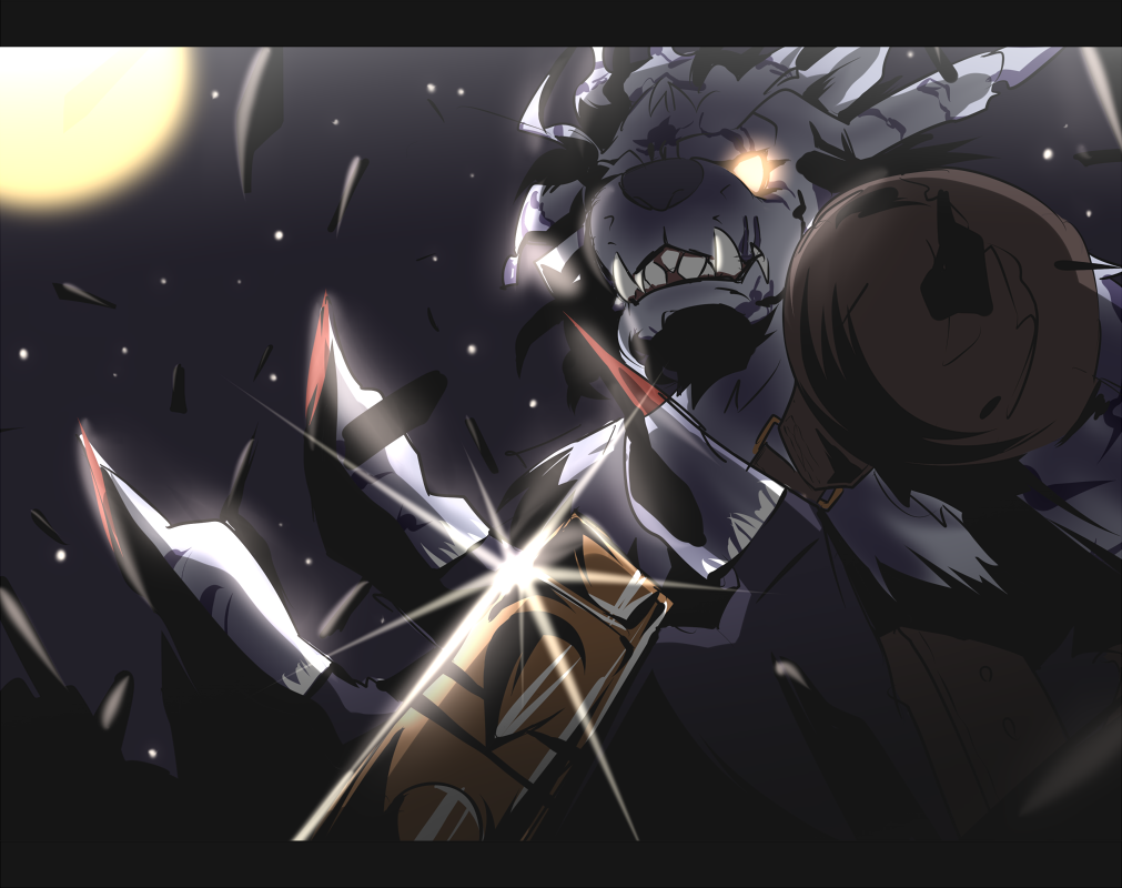 debris, digimon, digimon_adventure, fingerless_gloves, full_moon, gloves, glowing, glowing_eyes