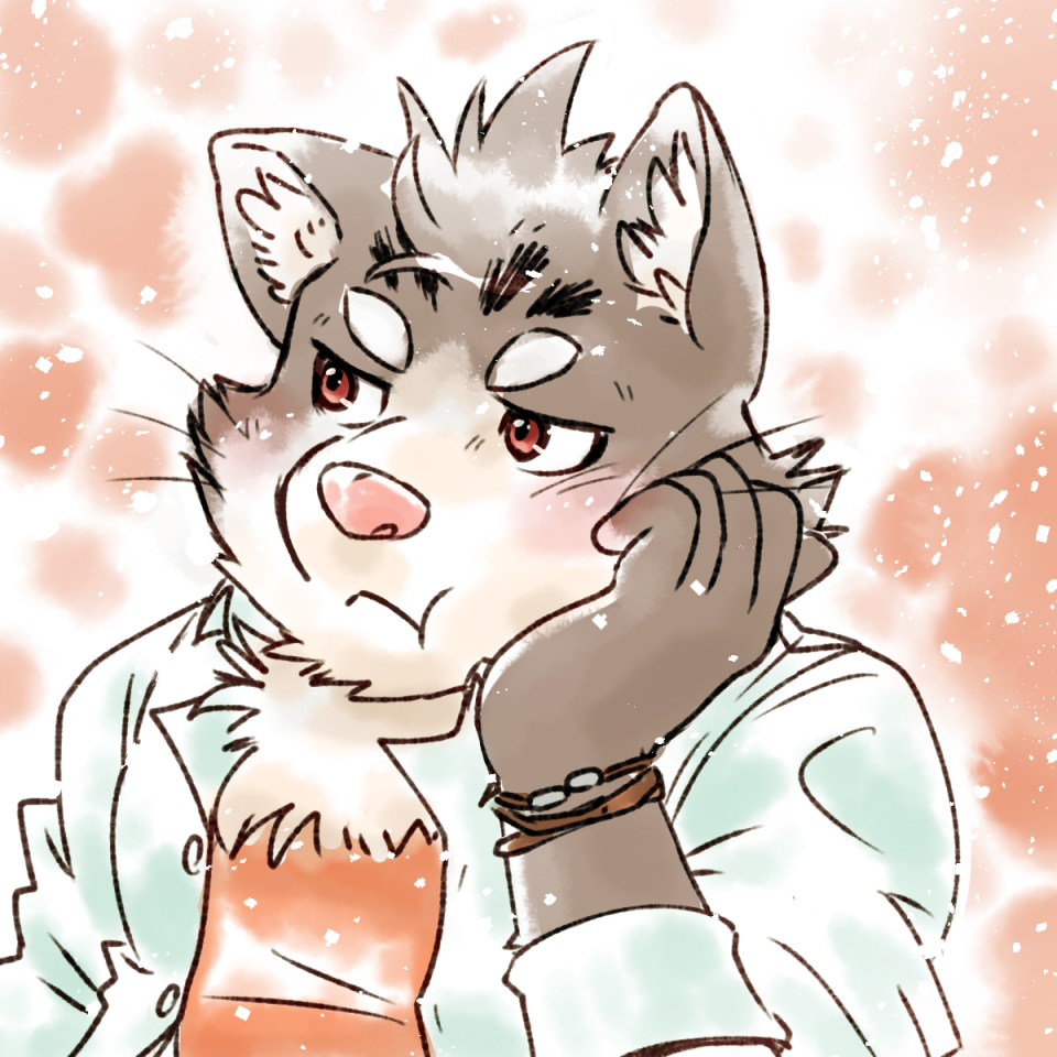 1boy, animal_ears, blush, bracelet, cat_boy, cat_ears, closed_mouth, commentary_request