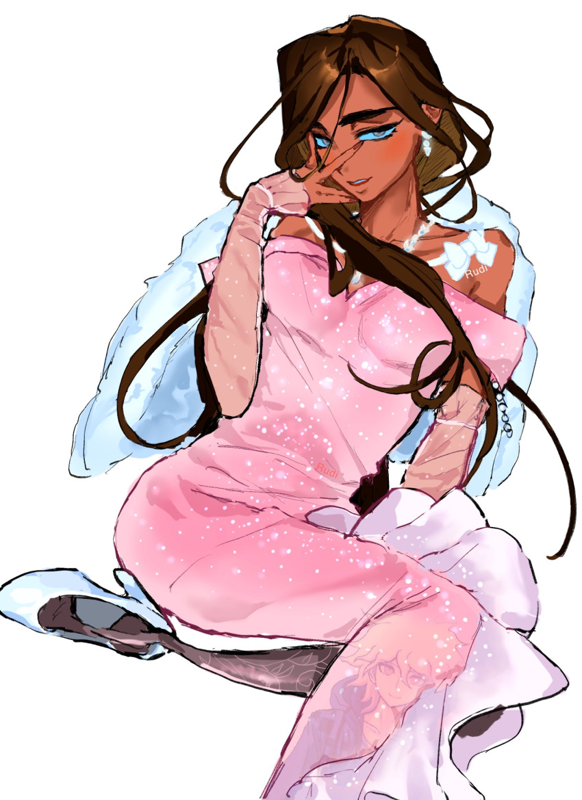 1girl, alien_stage, alternate_costume, artist_name, bow, brown_hair, brown_nails, commentary