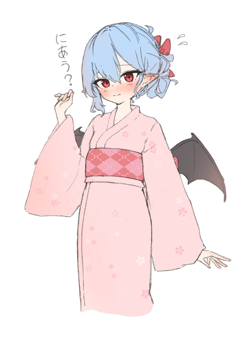 1girl, absurdres, alternate_costume, bat_wings, blue_hair, blush, closed_mouth, cropped_legs