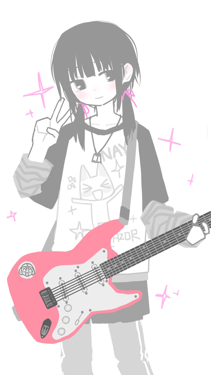 1girl, absurdres, blush, character_print, character_sticker, closed_mouth, commentary, dog_tags