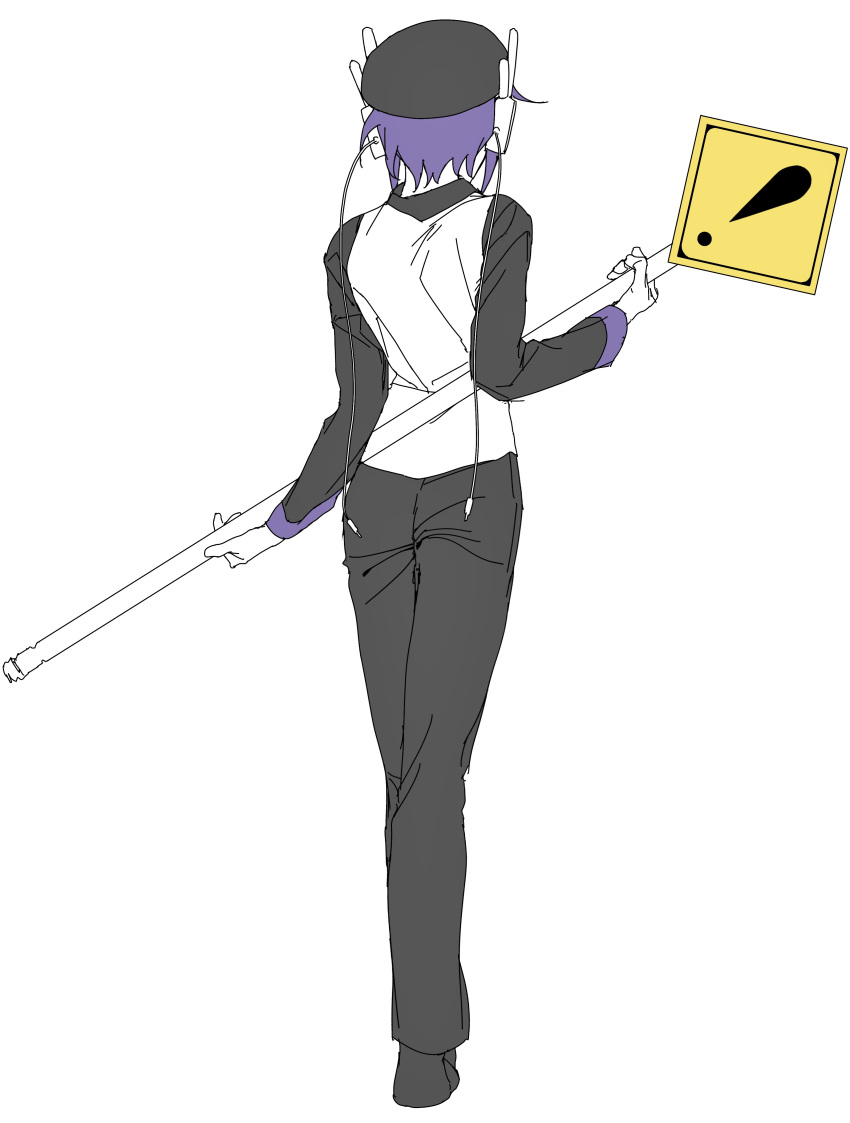 1girl, aa_kabeuchi, absurdres, arched_back, beret, collared_shirt, commentary_request, facing_away