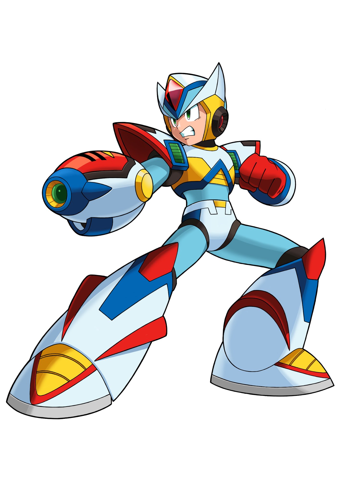 1boy, android, arm_cannon, armor, clenched_teeth, fighting_stance, forehead_jewel, full_body, gloves, green_eyes, helmet, highres, male_focus, mega_man_(series), mega_man_maverick_hunter_x, mega_man_x2, mega_man_x_(series), official_style, red_gloves, robot, robot_ears, second_armor_x_(mega_man), shoulder_armor, simple_background, solo, solo_focus, sprinqgueen, standing, teeth, weapon, white_armor, white_background, white_helmet, x_(mega_man)
