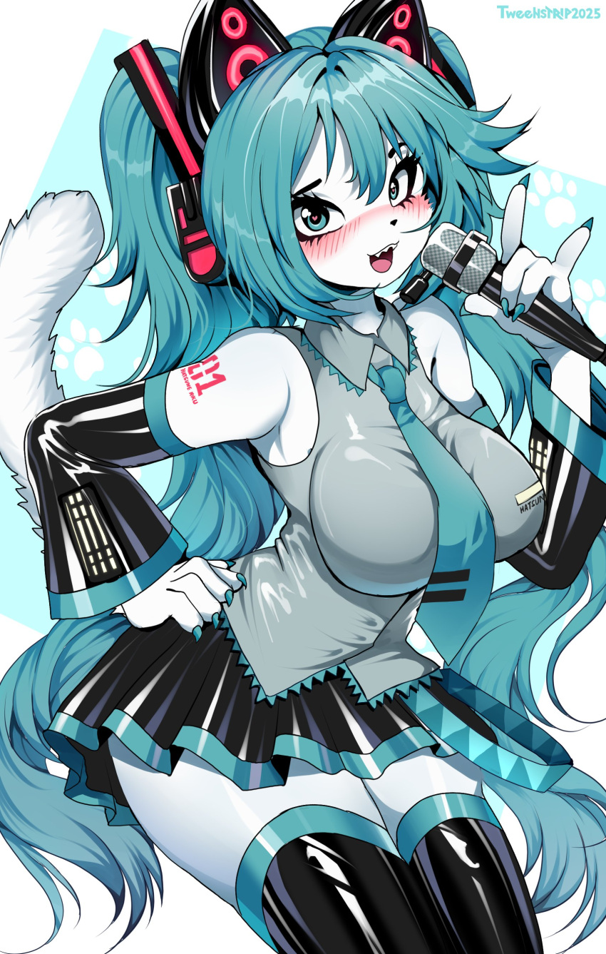 1girl, absurdres, animal_nose, aqua_eyes, aqua_hair, aqua_nails, aqua_necktie, arm_tattoo