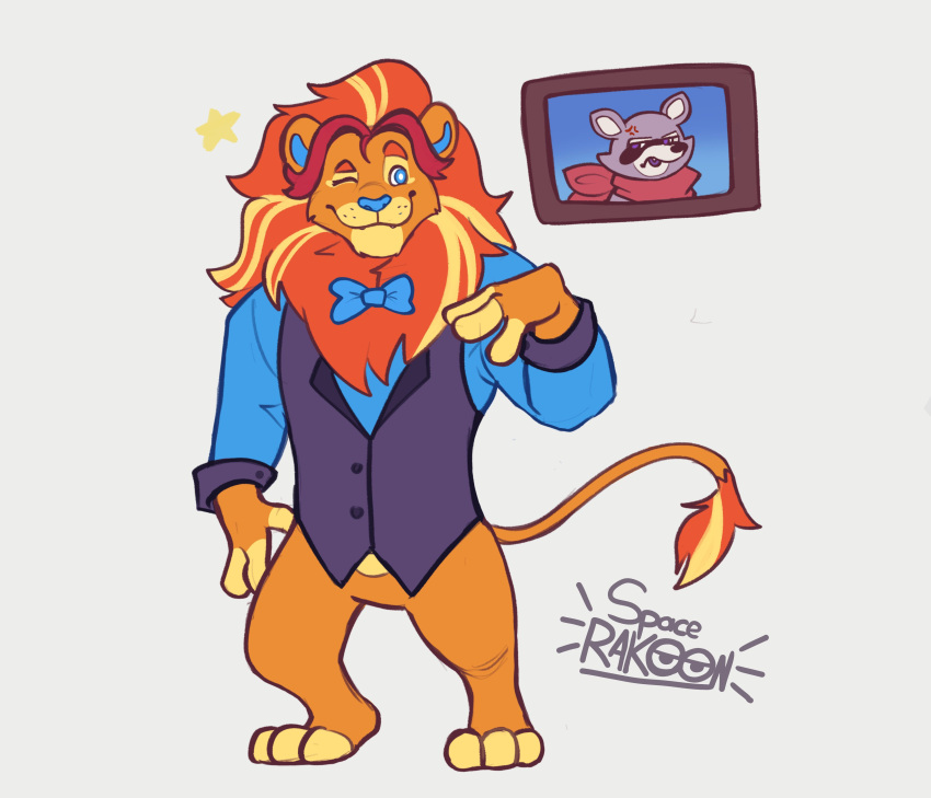 2boys, absurdres, anger_vein, animal_ears, artist_name, blue_bow, blue_shirt, blue_vest