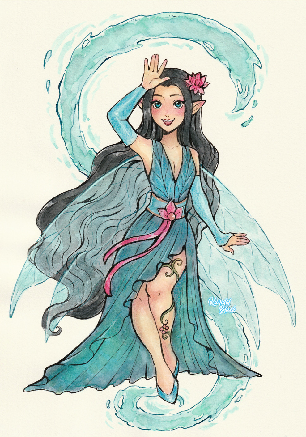 belt, black_hair, breasts, detached_sleeves, disney, disney_fairies_(movie_series), dress, fairy