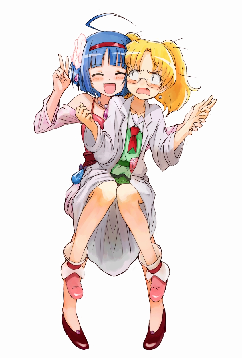 blonde_hair, blue_hair, closed_eyes, eyes_closed, glasses, highres, jewel_pet_tinkle, jewelpet_(series)