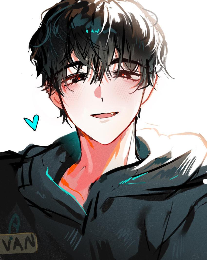 1boy, alien_stage, bimi10151106, black_eyes, black_hair, black_hoodie, blush, commentary