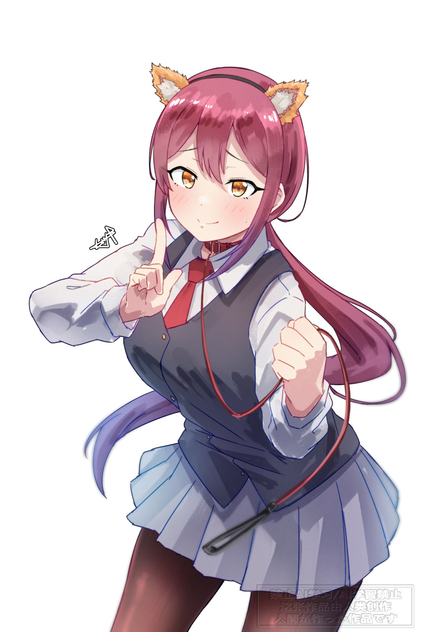 1girl, absurdres, animal_ear_hairband, animal_ears, bad_girl_(manga), black_pantyhose, black_vest, blush