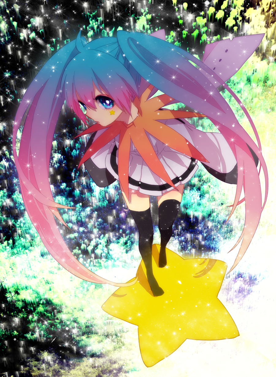 bad_id, blue_eyes, blue_hair, gradient_hair, hatsune_miku, highres, long_hair, meteor_(vocaloid)