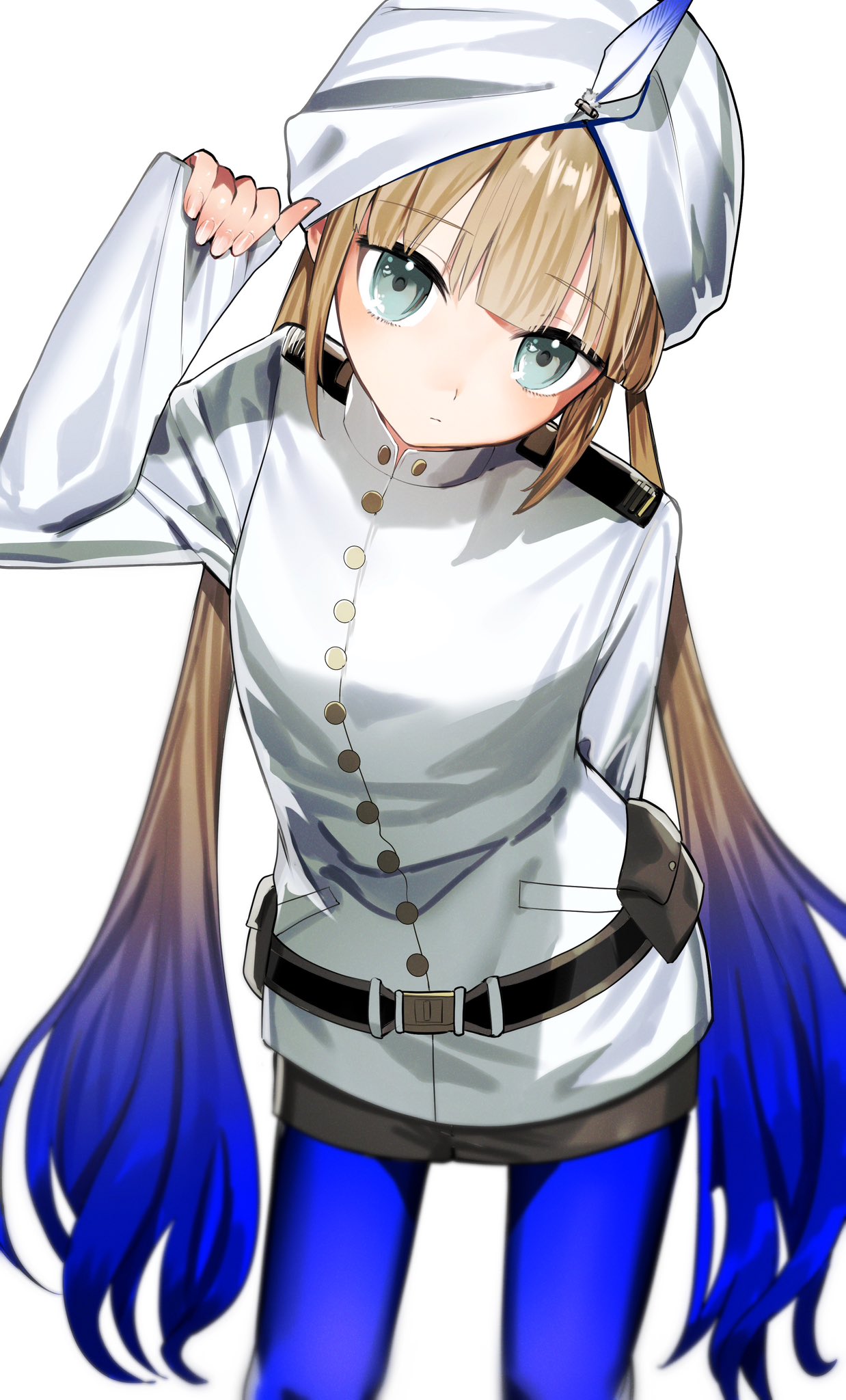 1boy, belt, blue_hair, blue_pants, blush, brown_hair, captain_nemo_(fate), captain_nemo_(first_ascension)_(fate)