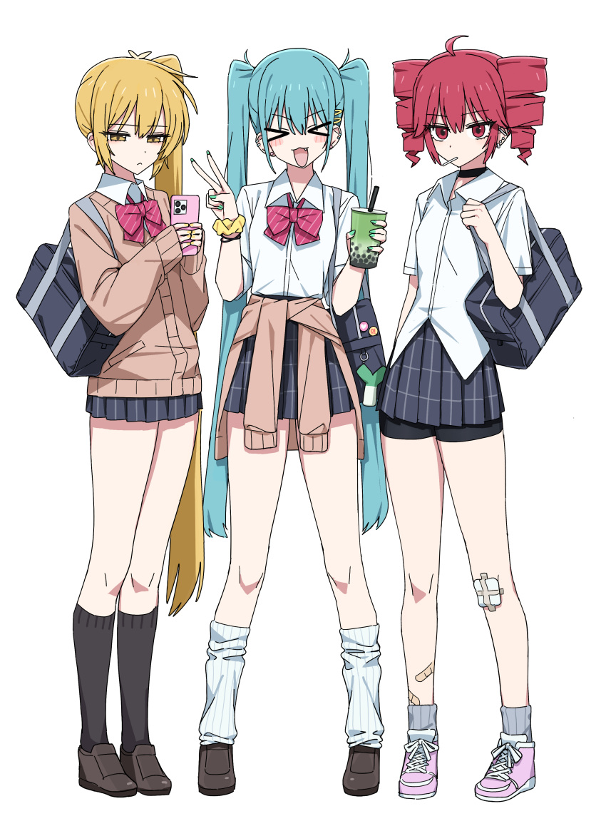 >_<, 3girls, :<, :3, :d, absurdres, ahoge, akita_neru