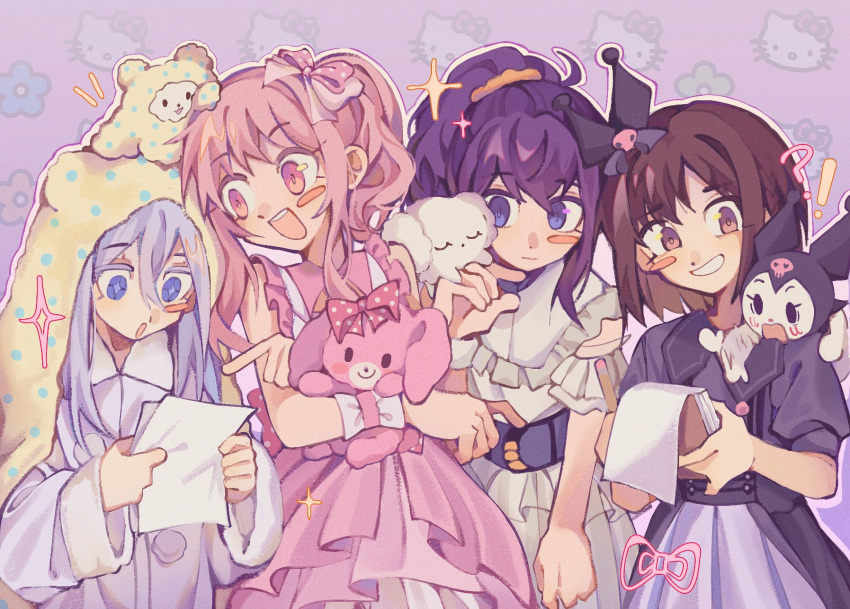 4girls, akiyama_mizuki, asahina_mafuyu, bonbonribbon, cogimyun, kuromi, marumofubiyori, nightgown