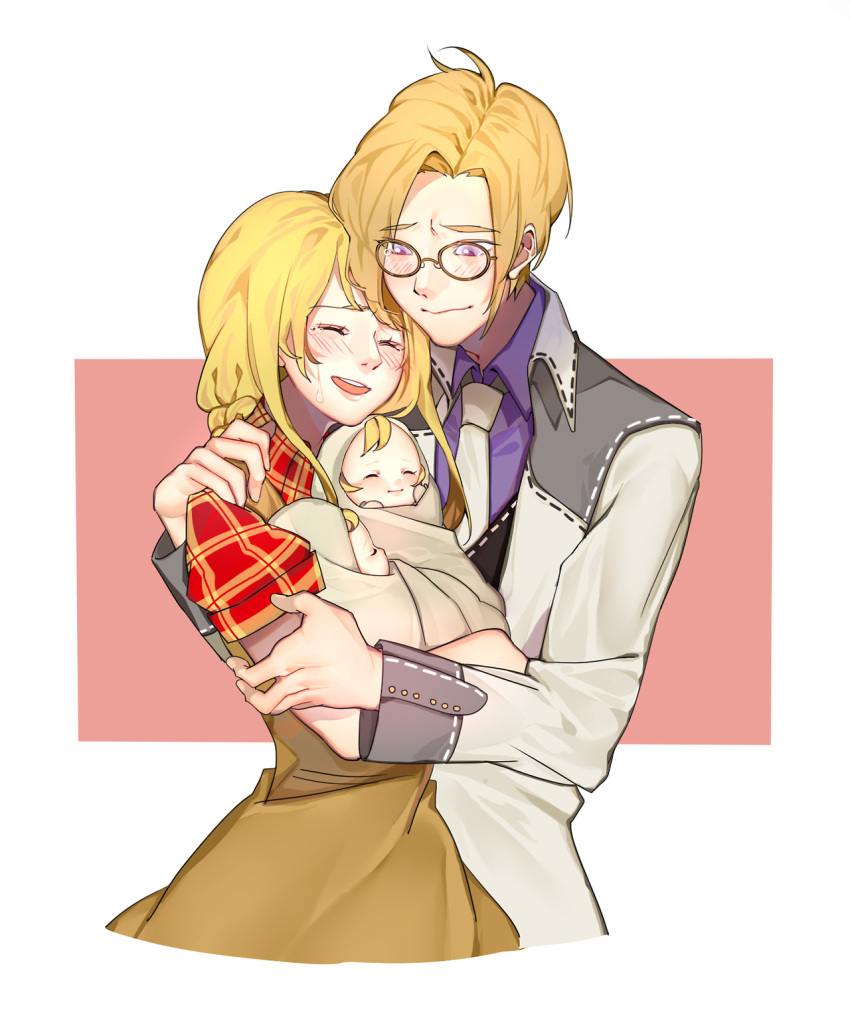 1boy, 1girl, ambiguous_gender, baby, blonde_hair, blush, bokujou_monogatari, bokujou_monogatari:_mittsu_no_sato_no_taisetsuna_tomodachi